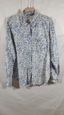 Vintage Y2K 80s Detail Works Blue and White Floral Button-Down Shirt, size 20